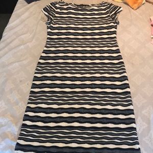 Off set striped black and cream dress. Size 6.